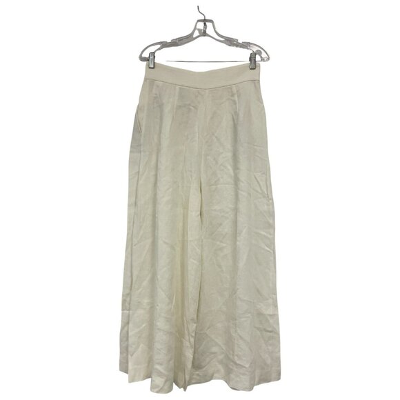 Zara Womens Pants Medium M Trousers White Wide Leg Pleated Linen 2365/586 NWT - Picture 3 of 14
